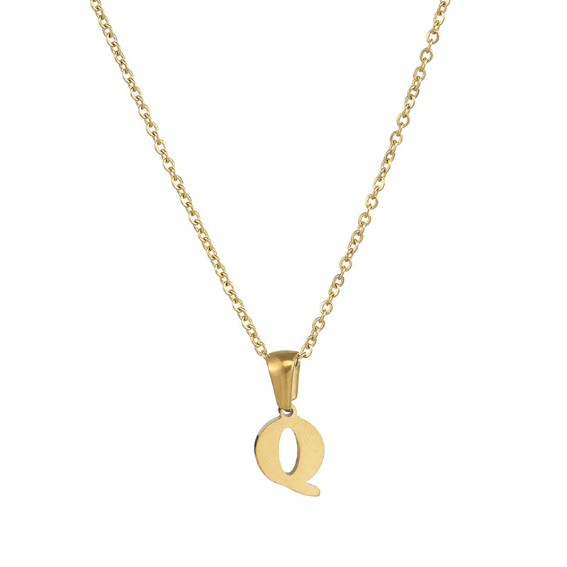 Gold color / 1 Piece Simple Series Simple Letter Q Stainless Steel  Gold Color Women's Pendant Necklaces Picture17